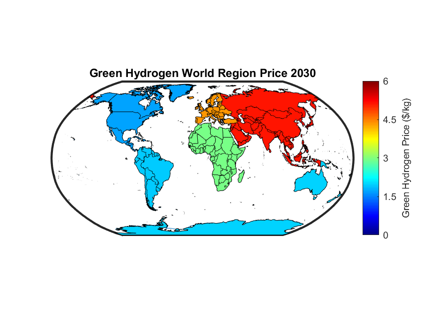 Green Hydrogen Regions Average Price - 2030